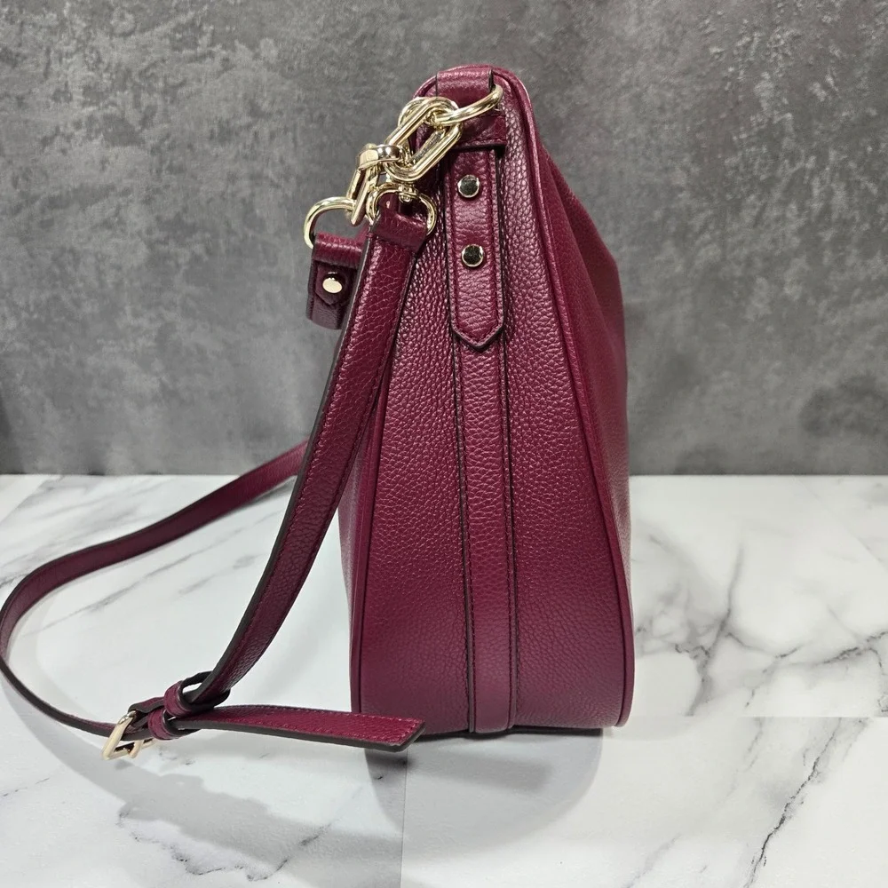 Kate Spade Mulberry Street Vivian Leather Hobo Bag Burgundy Shoulder Crossbody